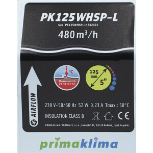 Prima Klima PK125WHSP-L 480m³h, Ø125mm 1Speed AC Whisper